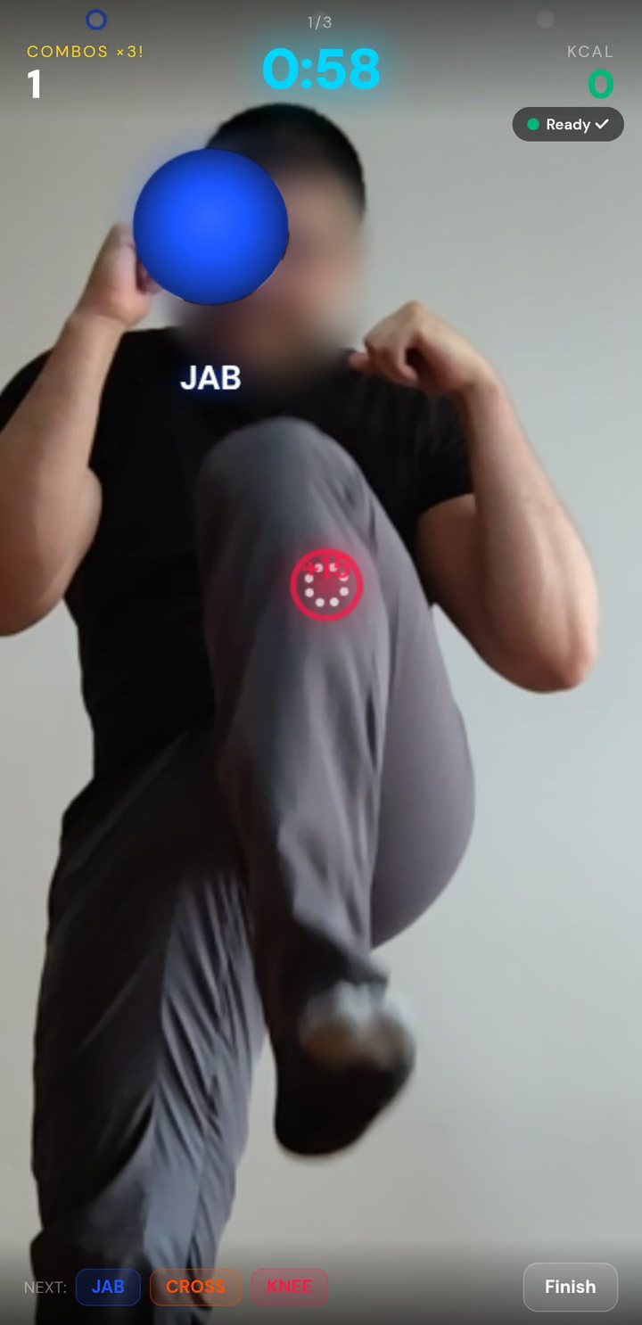 A knee rising into the target on screen